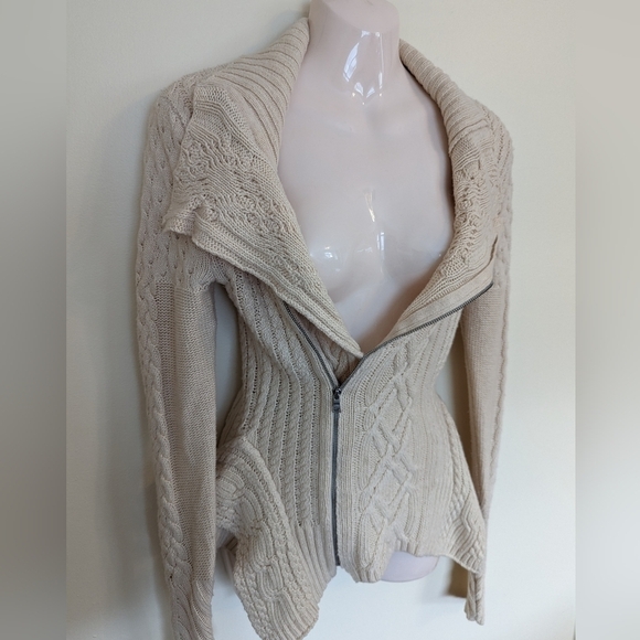 Bcbgmaxazria knit zippered cardigan sweater zanzi cream xs - Picture 6 of 14